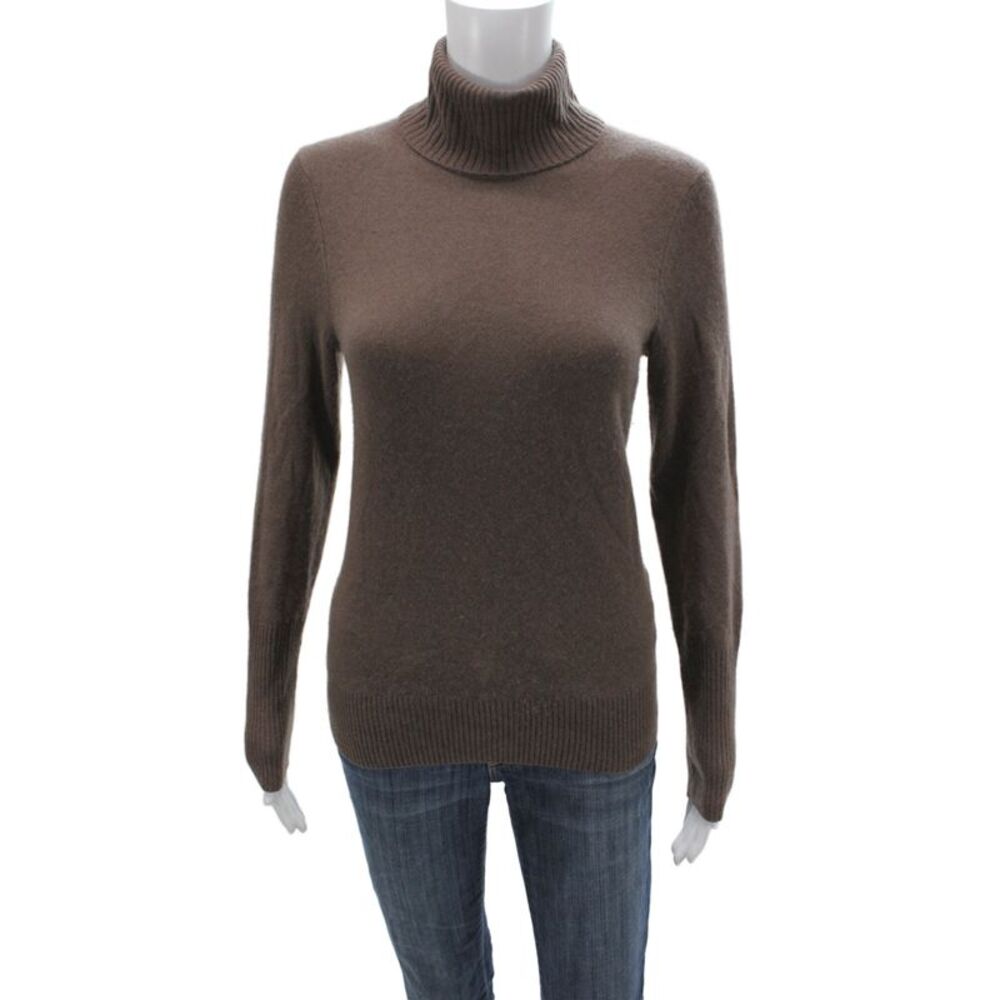 Aqua Cashmere Women Brown 100% Cashmere Turtleneck Pullover Long Sleeve Size S